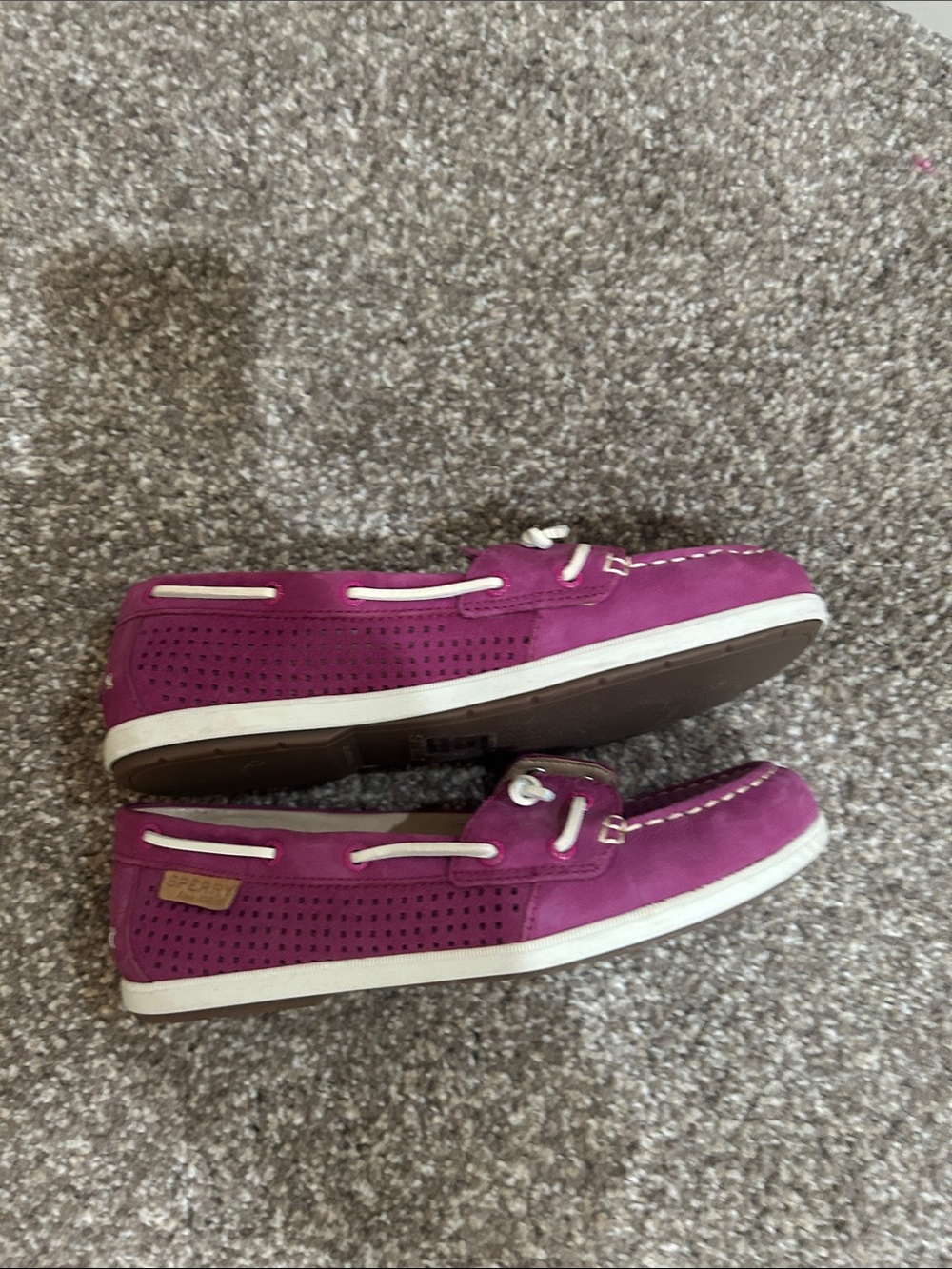 Sperry Magenta Perforated Slip-On Loafers with White Laces - Picture 4 of 5